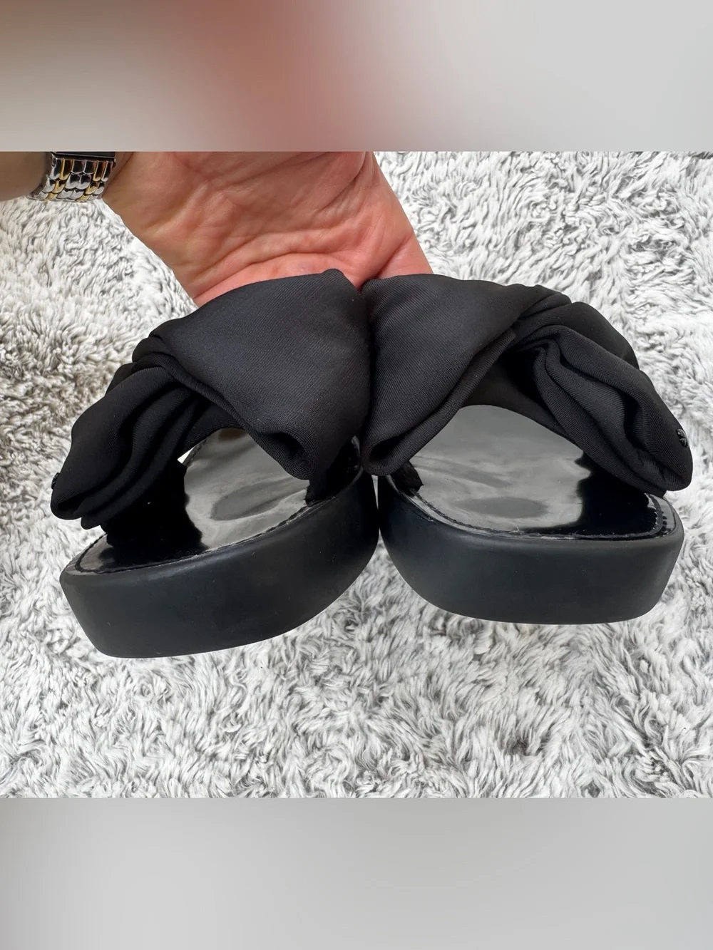 Kate Spade Women’s Black Bow Bikini Wedge Slide Sandals US 9 B